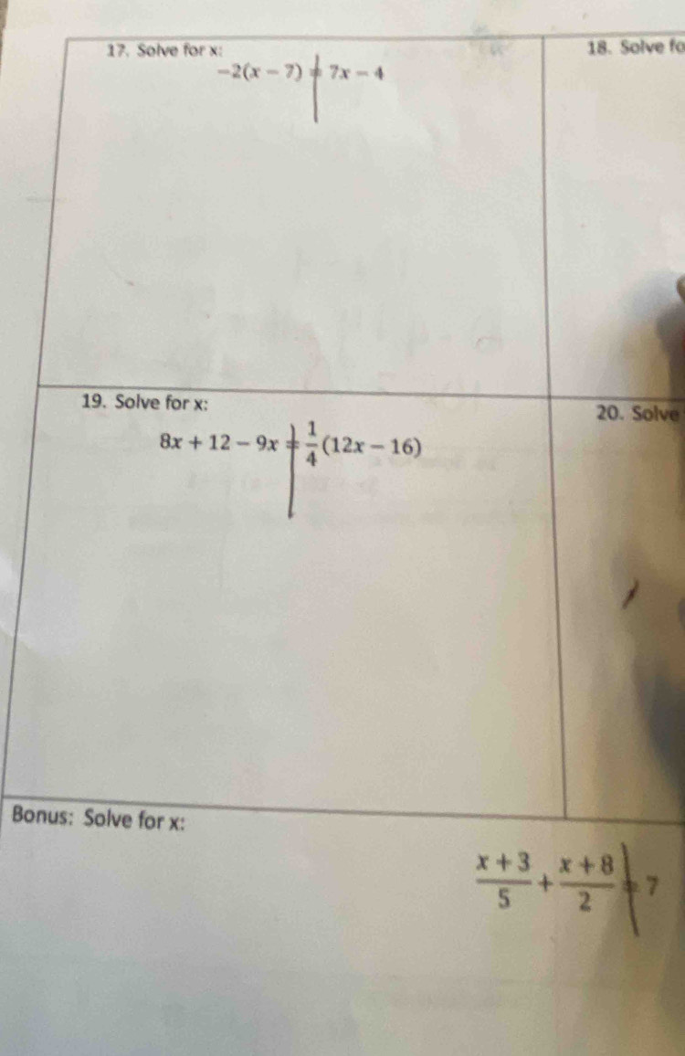 Solve for x: 18. Solve fo
Solve
Bonu