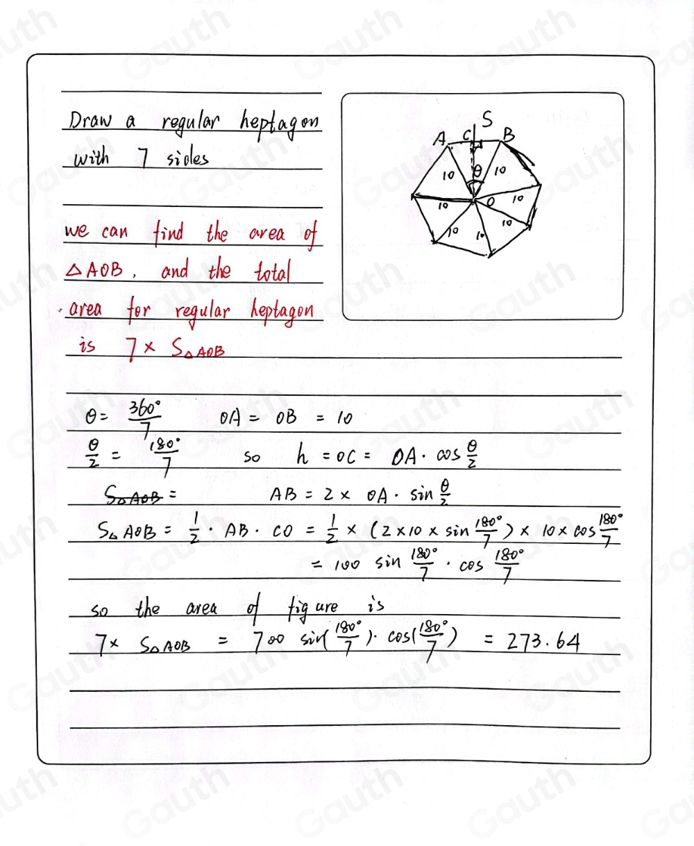 Solved: A regular heptagon with 7 sides is inscribed in a circle with ...
