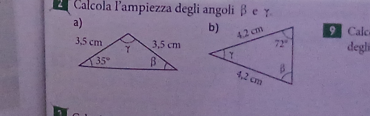 Calcola lampiezza degli angoliβ е γ
a)
Calo
91
degli