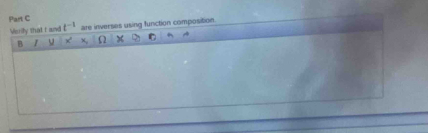 Verily that t and t^(-1) are inverses using function composition. 
B I u x^3 x_1 Ω