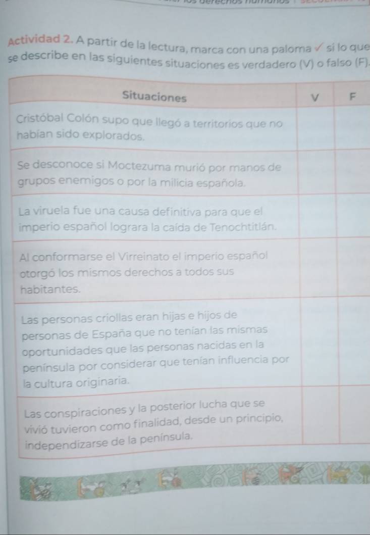 Actividad 2. A partir de la lectura, marca con una paloma √ si lo que 
se describe en las siguiento (F)
F
h
S
g
L
i 
A
h