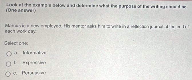 Solved: Look at the example below and determine what the purpose of the ...