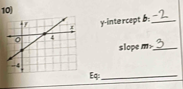 y-intercept b:_ 
slope m> _ 
Eq:_