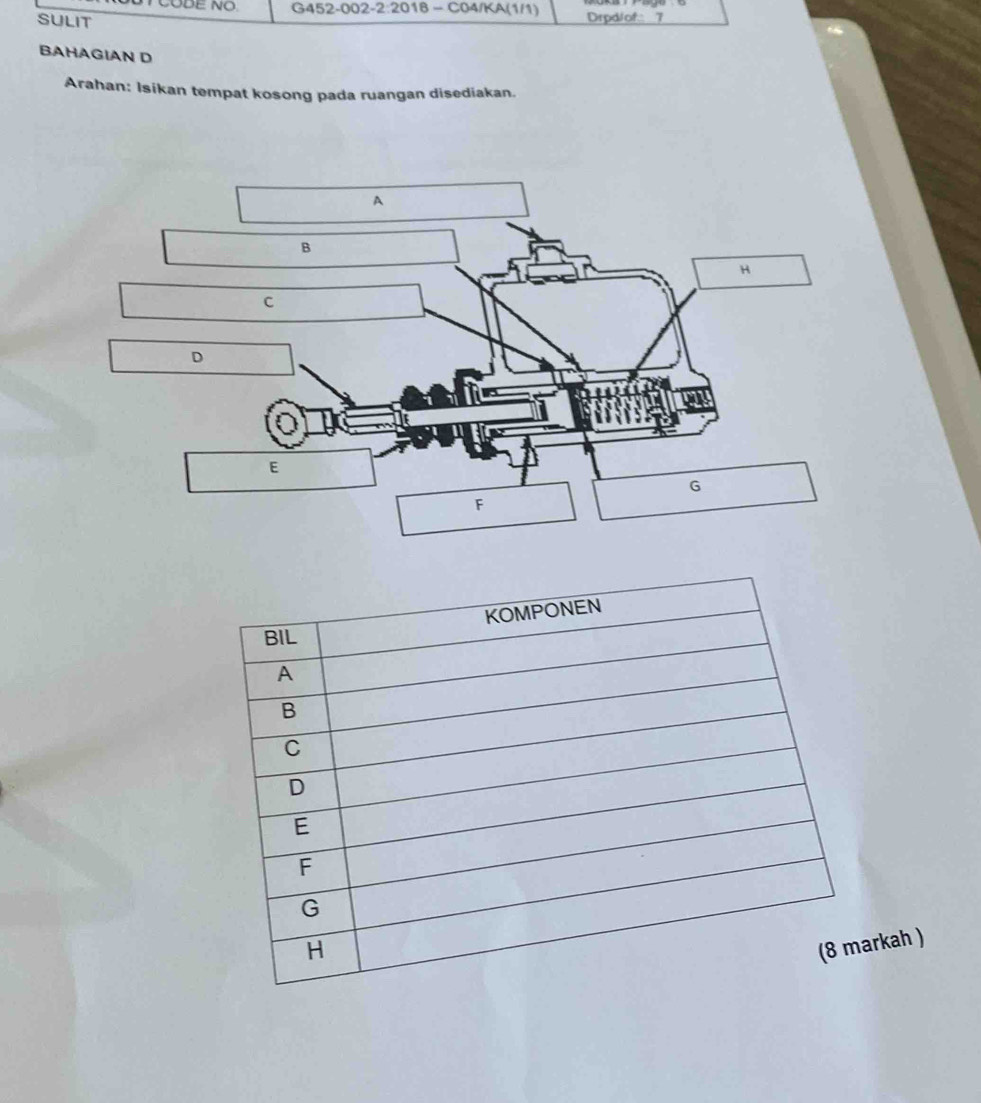 OBE NO. G452-002-2:2018 - C04/KA(1/1) Drpdiof 7 
SULIT 
BAHAGIAN D 
Arahan: Isikan tempat kosong pada ruangan disediakan. 
kah )