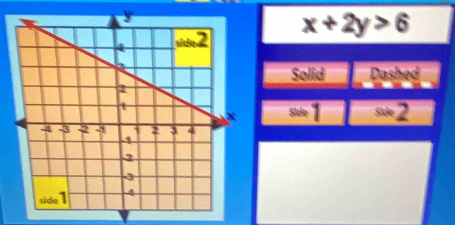 x+2y>6
Solid a Dashed
Side side 2