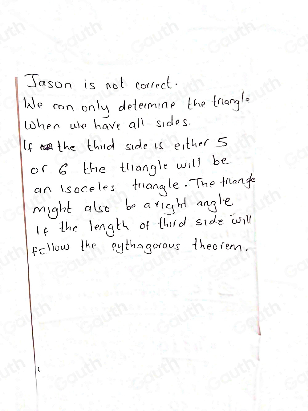 Solved: Two sides of a triangle measure 5 inches and 6 inches. Jason ...