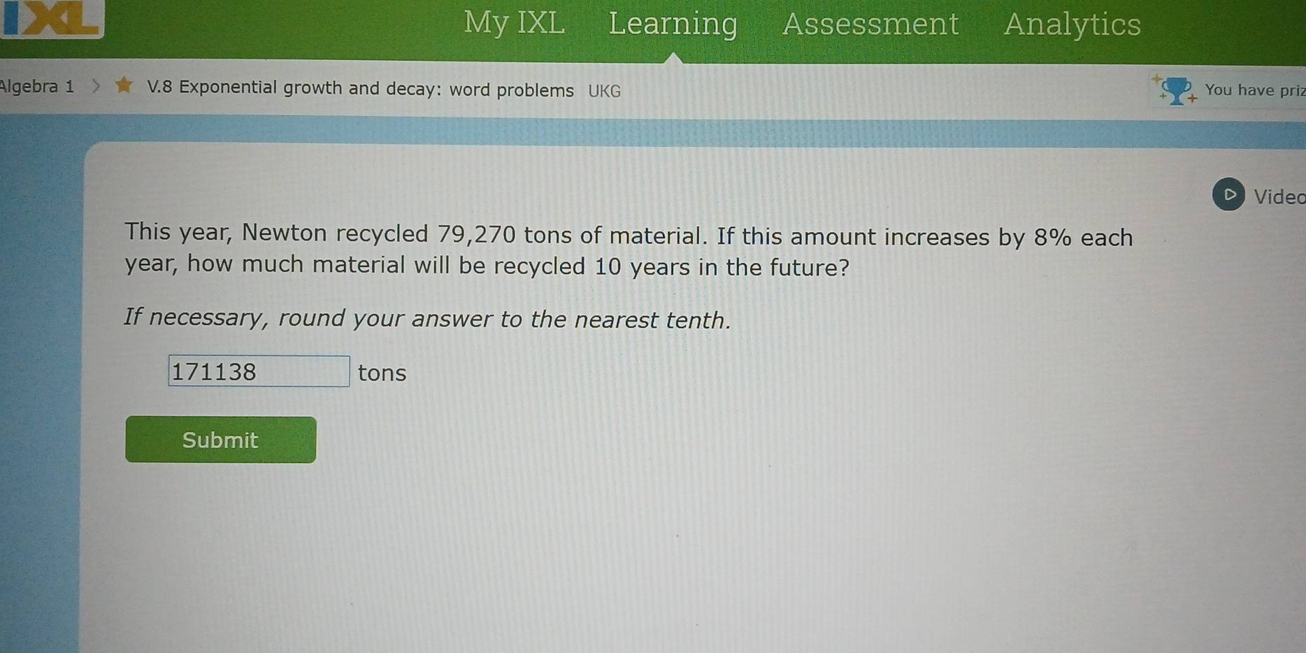 Solved: My IXL Learning Assessment Analytics Algebra 1 V.8 Exponential ...