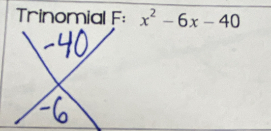 Trinomial F: x^2-6x-40