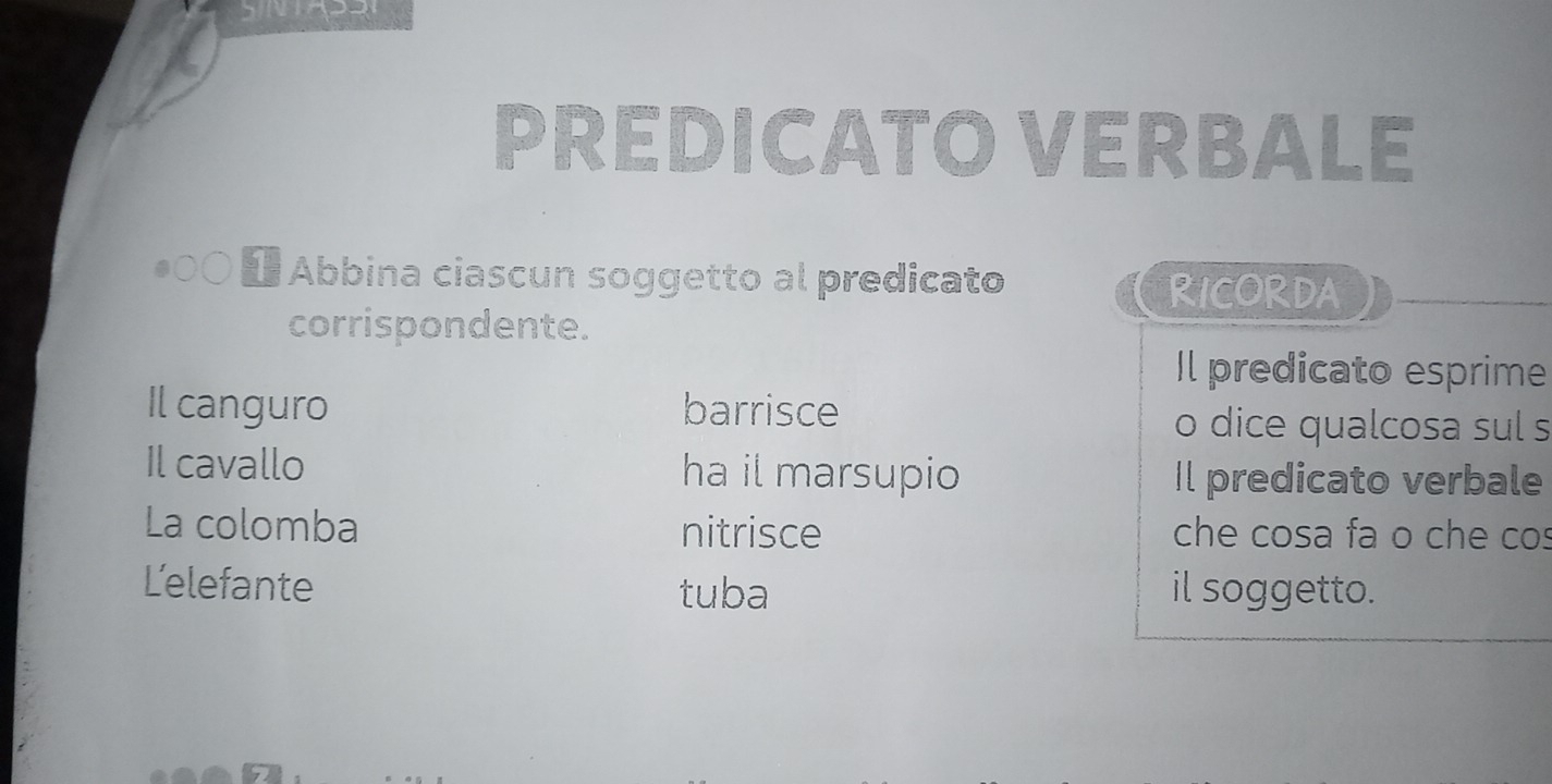 Risolto:PREDICATO VERBALE 1 Abbina ciascun soggetto al predicato ...