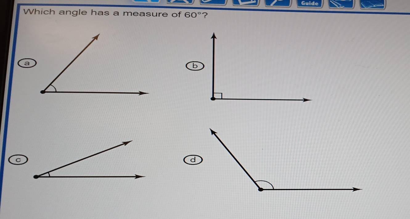 Guide 
Which angle has a measure of 60° ?