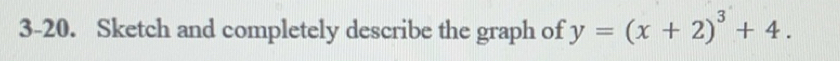 Solved: 3-20. Sketch and completely describe the graph of y=(x+2)^3+4 ...