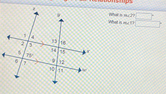 onshps
What is m∠ 2 ?
What is m∠ 1 ?