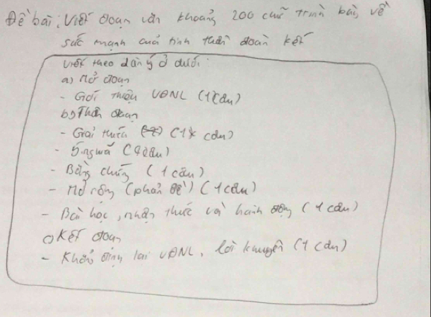 èbāi Vie ooan ván thoans 200 cu tmì bāà vè 
sué manh cuá hàn tuàn doan kér 
ver taeo dán g ǒ duǒ 
a) n0° youn 
GÒī Tǒn VON( (icn ) 
b0Than dean 
-Grai thiú) C1 com) 
5 nswa CqàQn) 
Bàg chán (1cāu) 
-noróg (han Bē) (ycQm) 
-Bci hoc, nhǎn thuē ca hain ōg ((cān) 
oker doan 
-Khàò oíng lai voN(, loi kugei (1 cǎm)