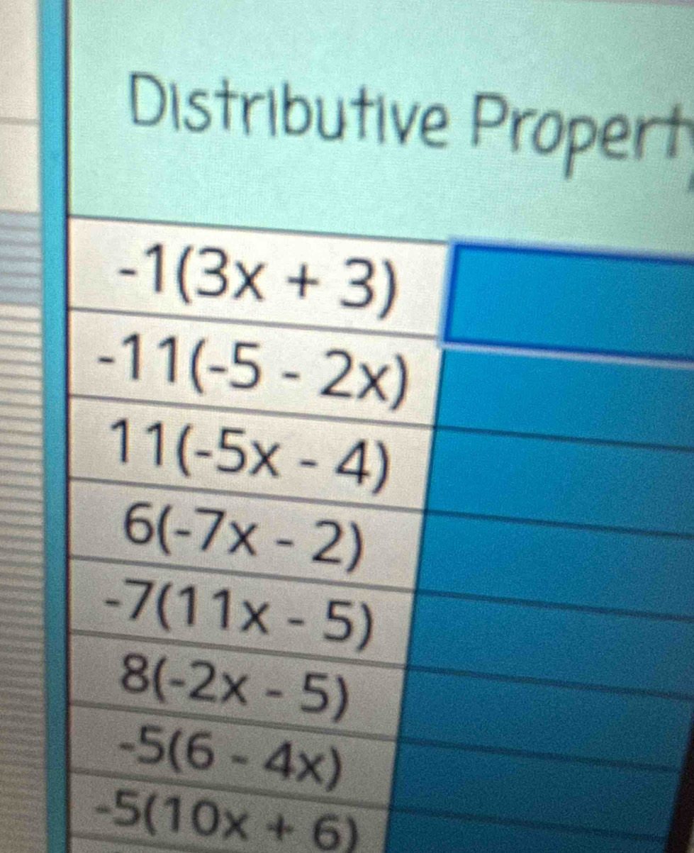 Distributive Propert
-5(10x+6)