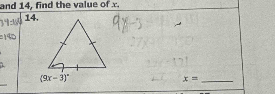 and 14, find the value of x.
14.
_ x=