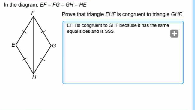 Solved: In the diagram, EF=FG=GH=HE Prove that triangle EHF is ...