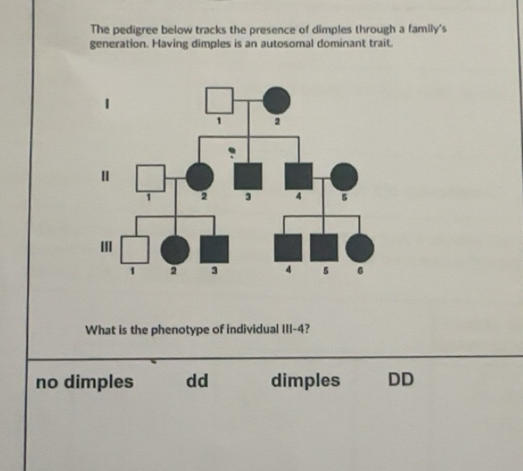 Solved: The pedigree below tracks the presence of dimples through a ...
