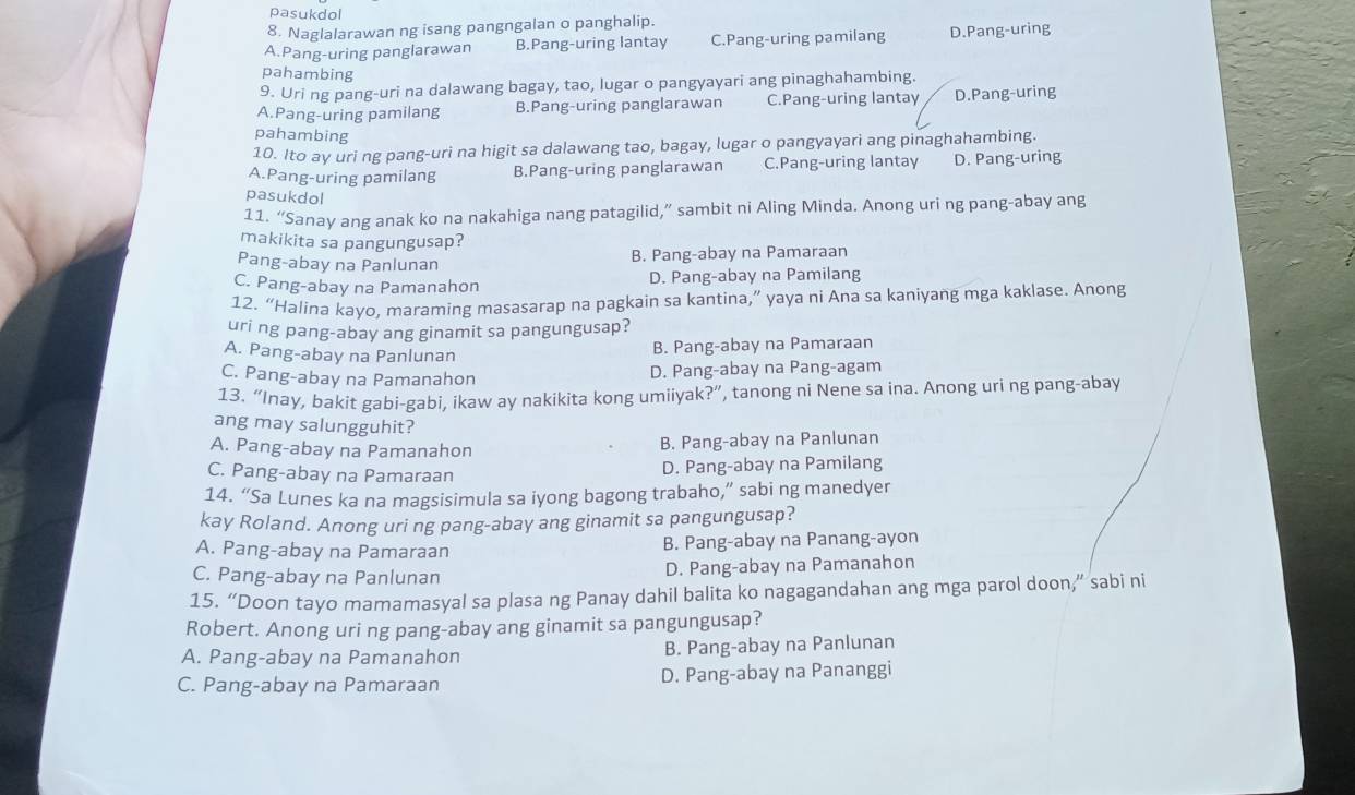 Solved: pasukdol 8. Naglalarawan ng isang pangngalan o panghalip. A ...