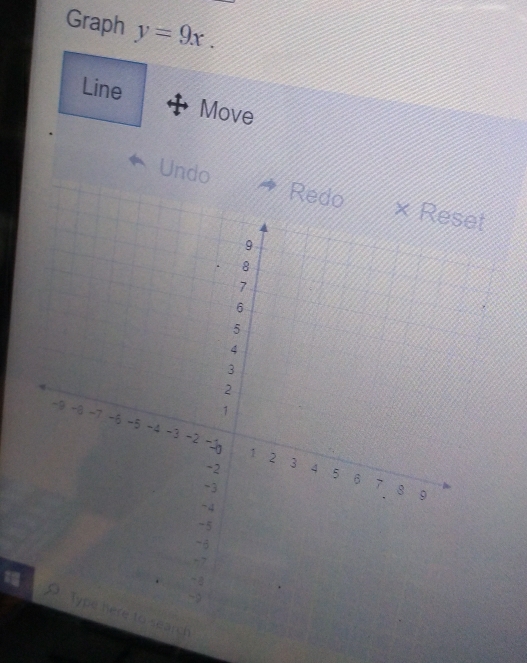 Graph y=9x. 
Line Move 
Undo