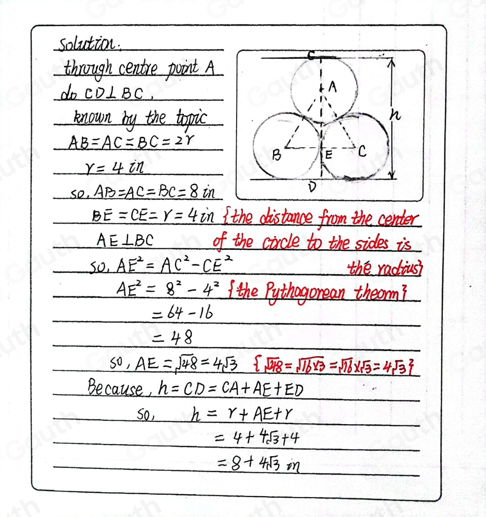 Solved: Three pipes, each of radius 4 im, are stacked as shown. What is ...