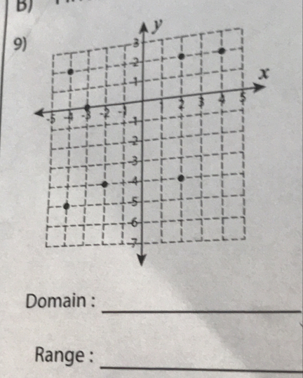 BJ 
9) 
_ 
Domain : 
Range : 
_