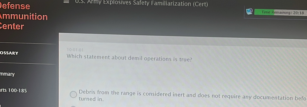 Solved: efense U.S. Army Explosives Safety Familiarization (Cert ...