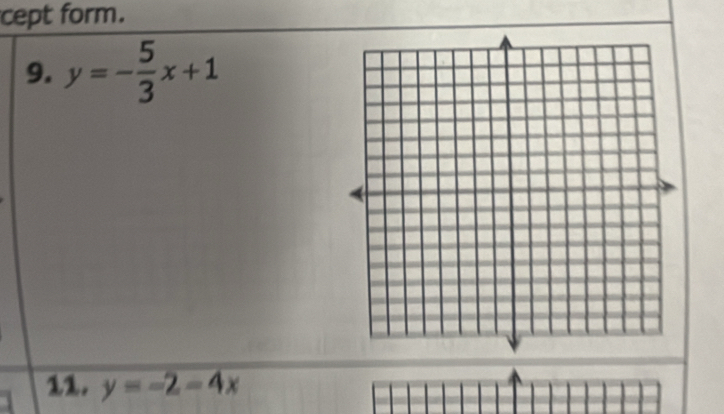 cept form.
9. y=- 5/3 x+1
11. y=-2-4x