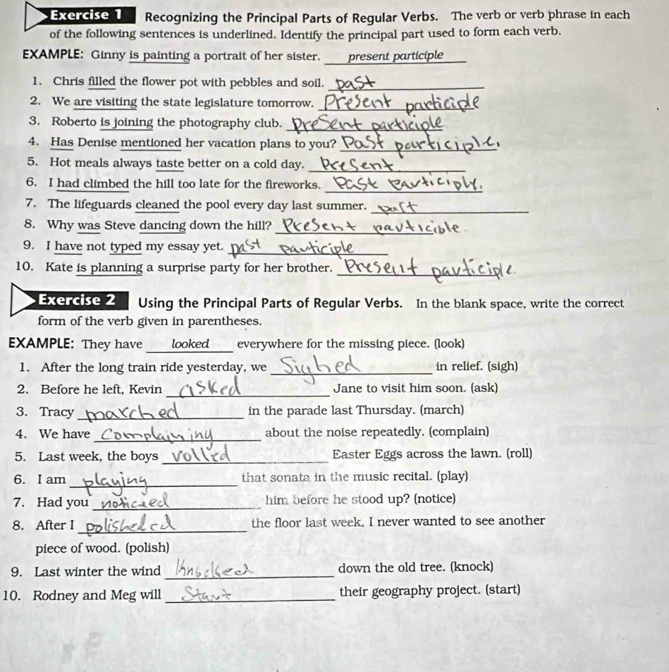 Principal Parts Of Regular Verbs Worksheets