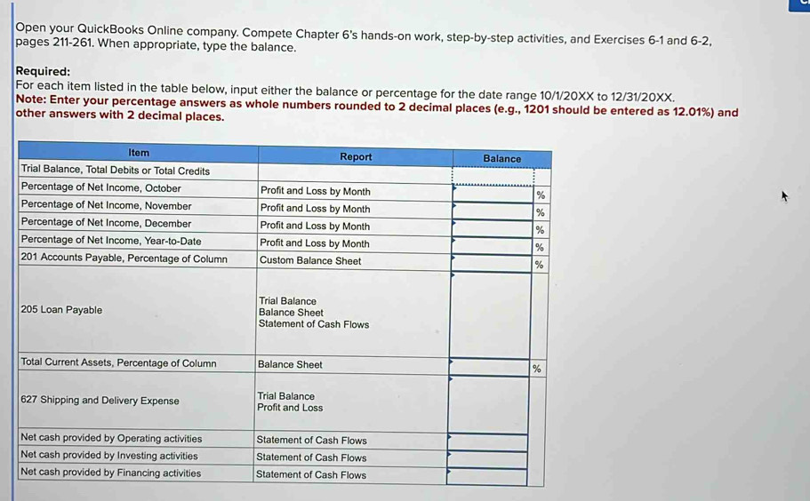 Solved: Open your QuickBooks Online company. Compete Chapter 6's hands ...