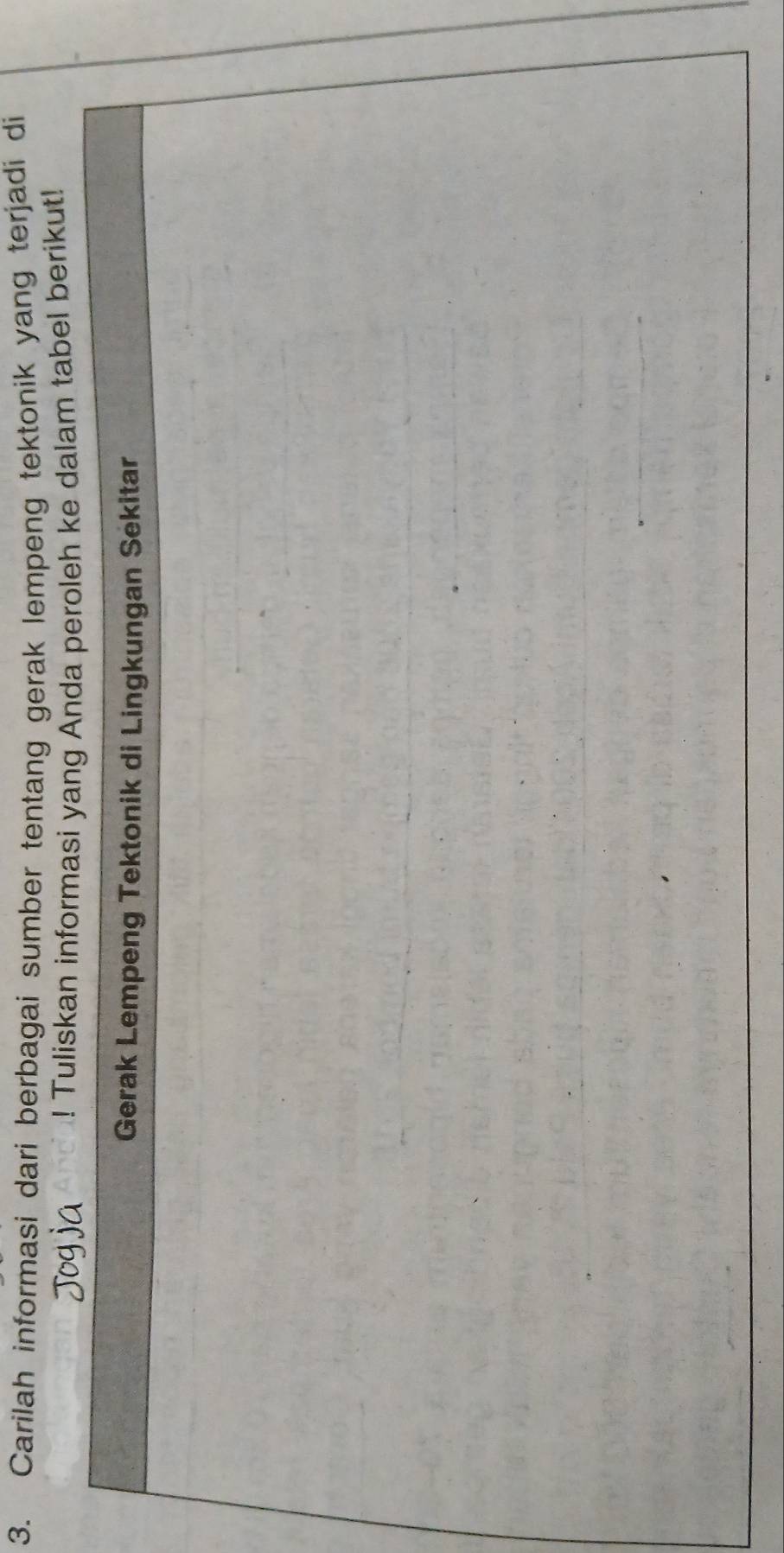 Carilah informasi dari berbagai sumber tentang gerak lempeng tektonik yang terjadi di 
el berikut!