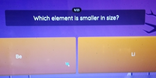 9/23 
Which element is smaller in size? 
Be