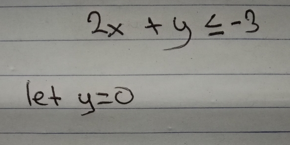 2x+y≤ -3
lety=0