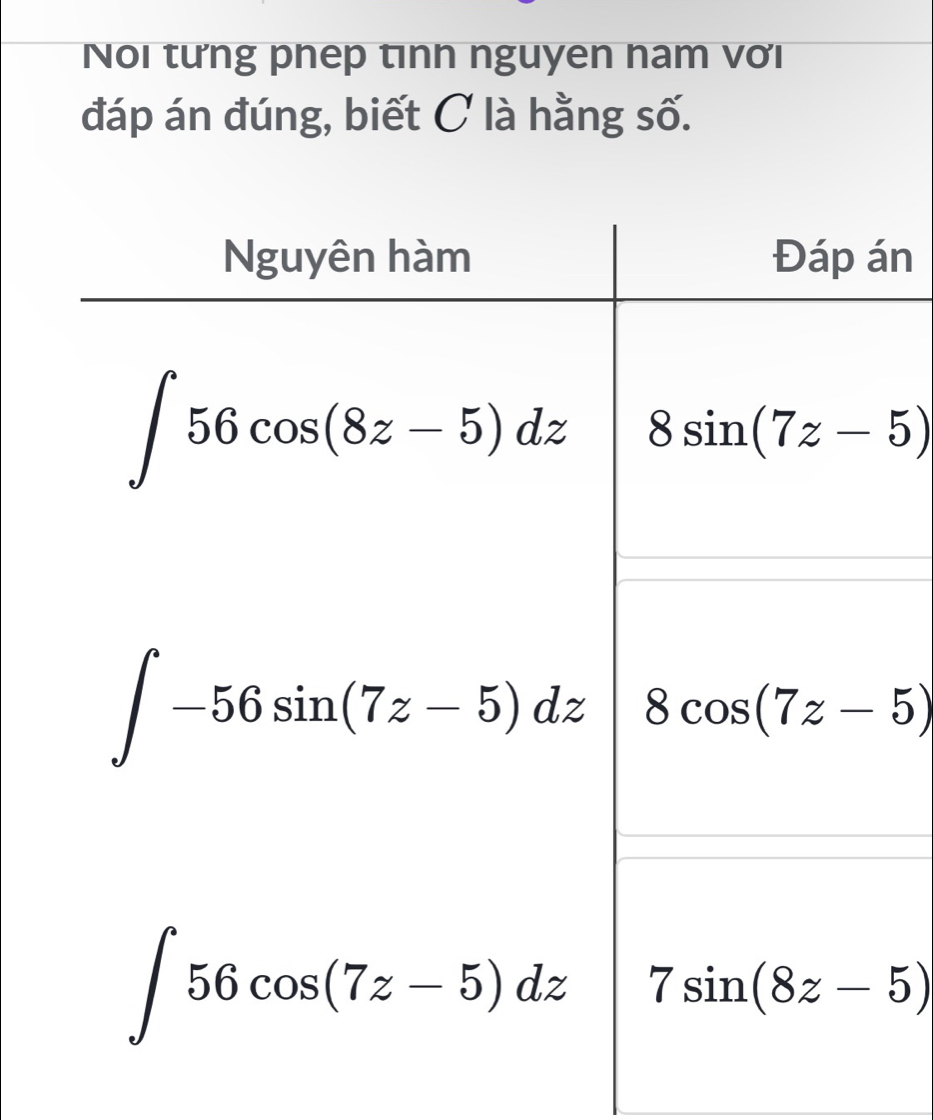 Noi tưng phep tinn nguyen nam với
đáp án đúng, biết C là hằng số.
n