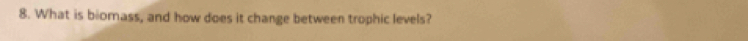 What is biornass, and how does it change between trophic levels?