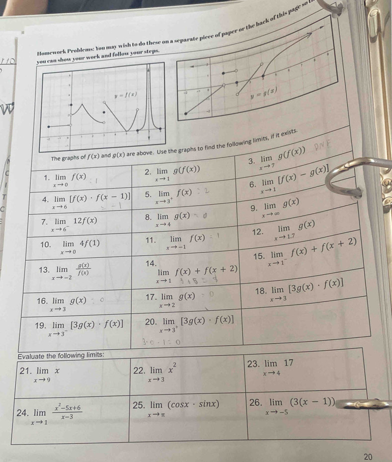 Homework Problems: You may wish to do these on a separate piece of paper or the back of this page so t
work and follow your steps.
I
C
T
C
20