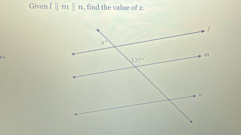 Given l||m||n , find the value of x.
6%