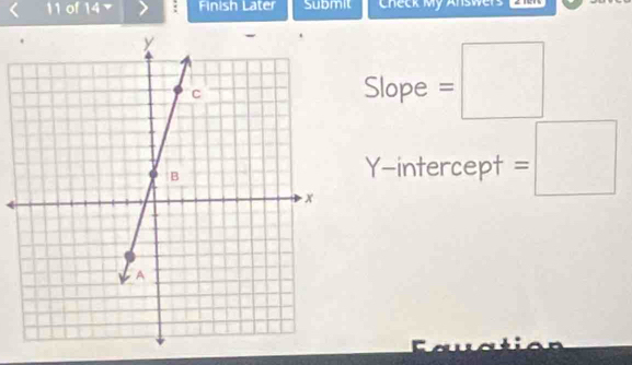 of 14 Finish Later Submit Check My Answers
Slope =□
Y-intercept =□