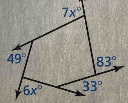 7x°
49°
83°
6x°
33°