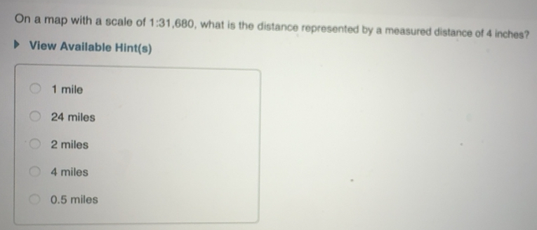 Solved: On a map with a scale of 1:31 ,680, what is the distance ...
