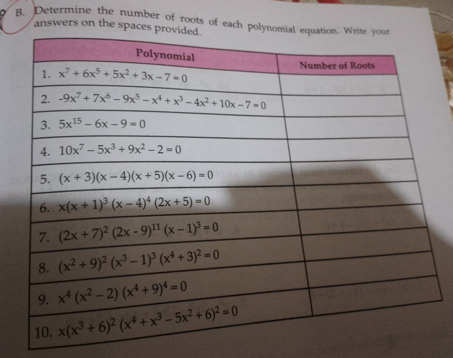 Determine the number of roots of each pol
answers on the spac