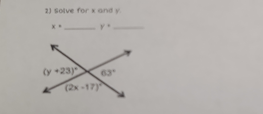 Solve for x and y.
x= _
y= _