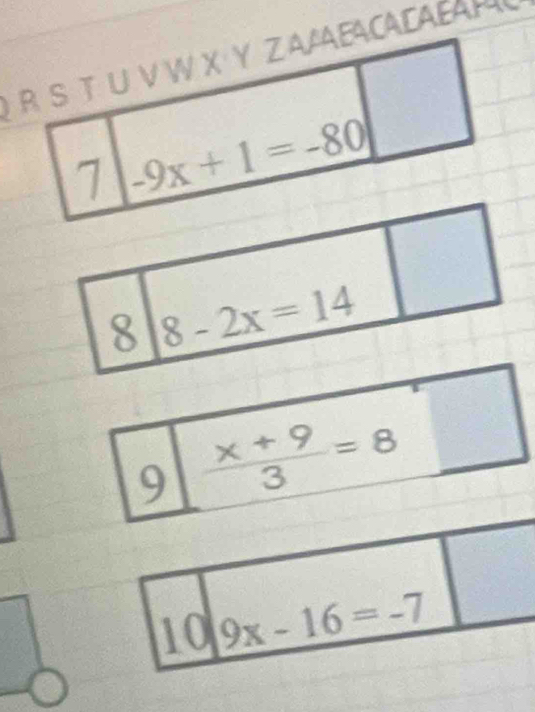 CACAEAP
9  (x+9)/3 =8
10|9x-16=-7