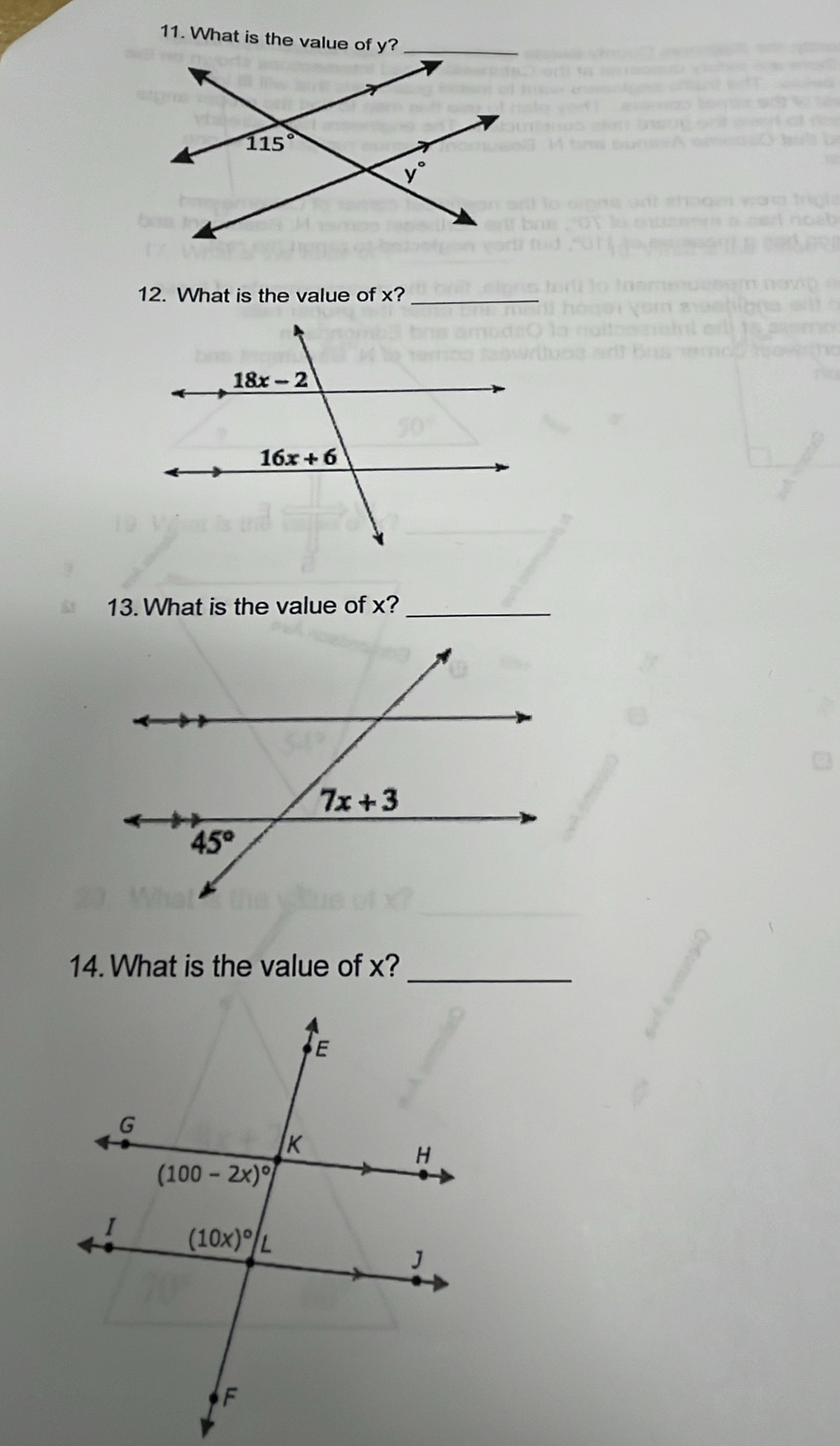 What is the value of y?_
12. What is the value of x?_
13. What is the value of x?_
14. What is the value of x?_