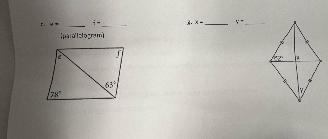 e= _
_ f=
g. x= _ y= _
(parallelogram)