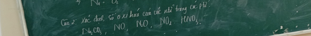 N_4+U_2
Cú 2 xi( dong sōoxihou a cat wǎǔ trong ex ph
Na_2CO_3 NO, N_2O, NO_2. HNO_3,-