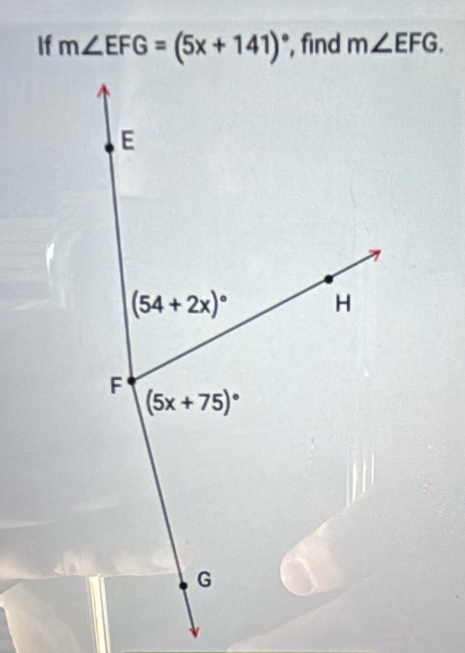 If m∠ EFG=(5x+141)^circ  , find m∠ EFG.