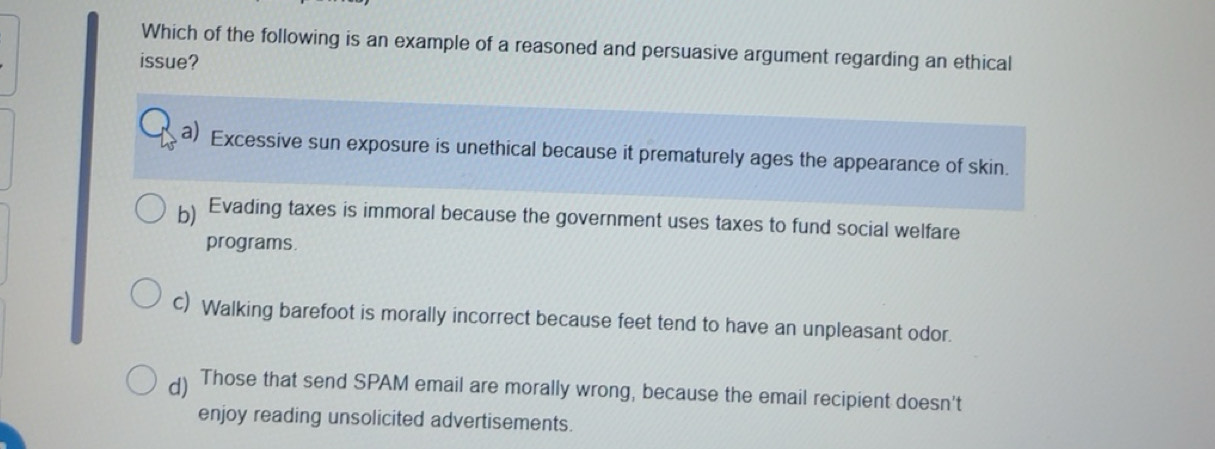 Solved: Which of the following is an example of a reasoned and ...
