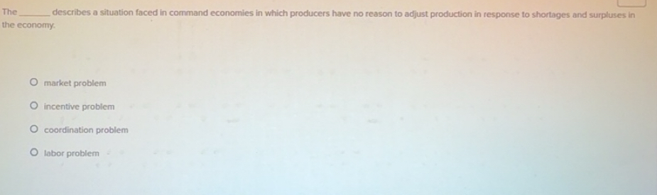 Solved: The describes a situation faced in command economies in which ...