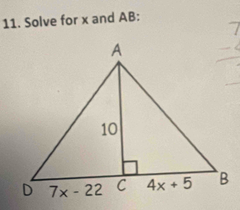 Solve for x and AB: