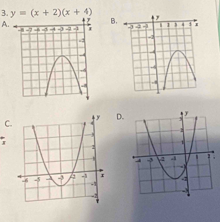 y=(x+2)(x+4)
A. 
B. 
D. 
C.